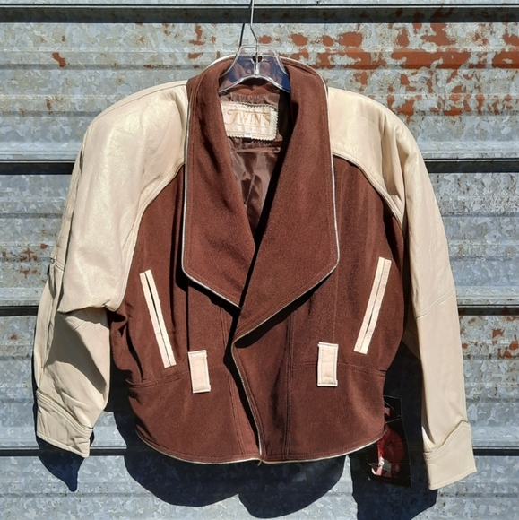 VINTAGE 80's Shimmery Two Toned Leather Jacket NWT - Picture 12 of 16